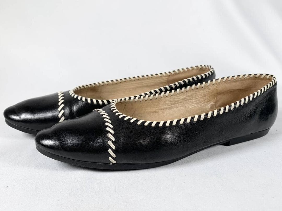 【正規】美品 シャネル CHANEL レザー パンプス フラットシューズ 6 黒