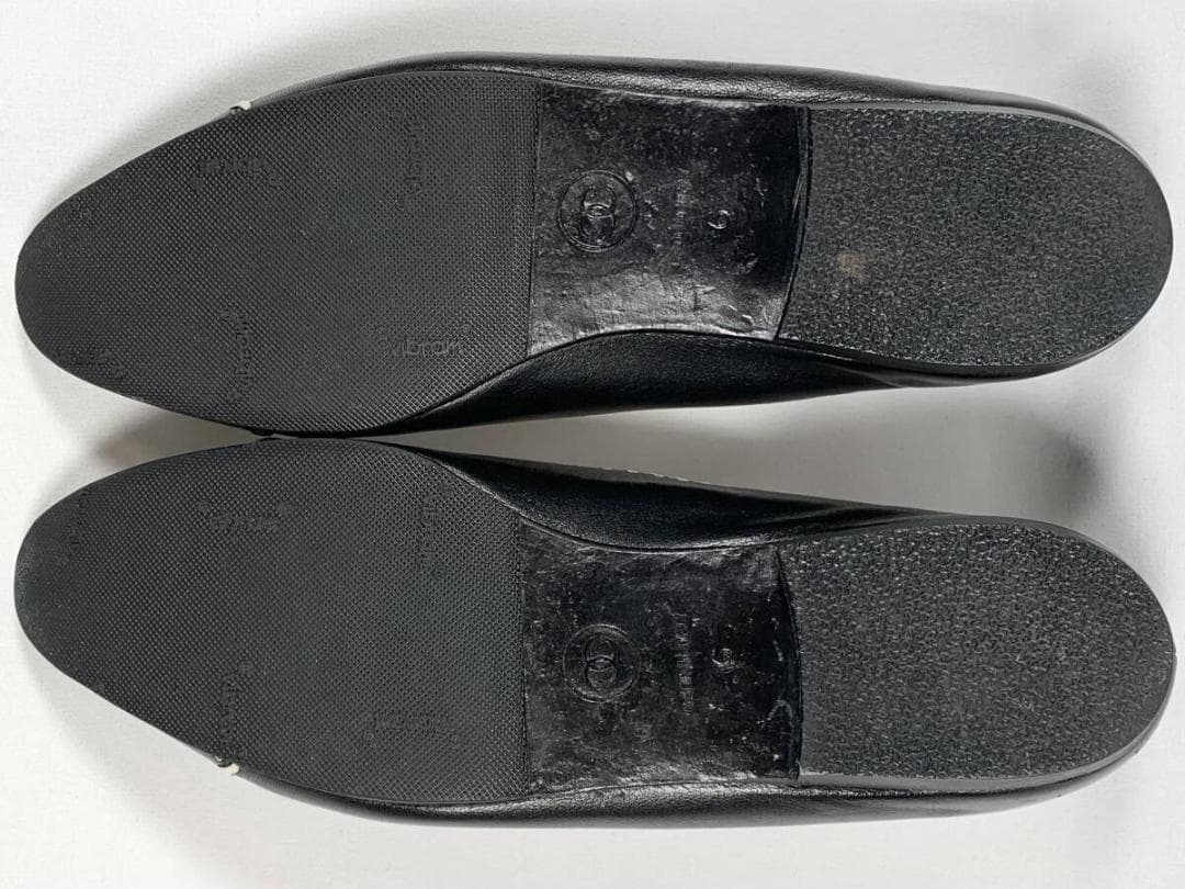 【正規】美品 シャネル CHANEL レザー パンプス フラットシューズ 6 黒
