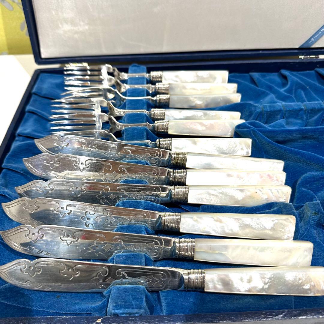 白蝶貝/マザーオブパール Sheffield Plateナイフフォーク12本