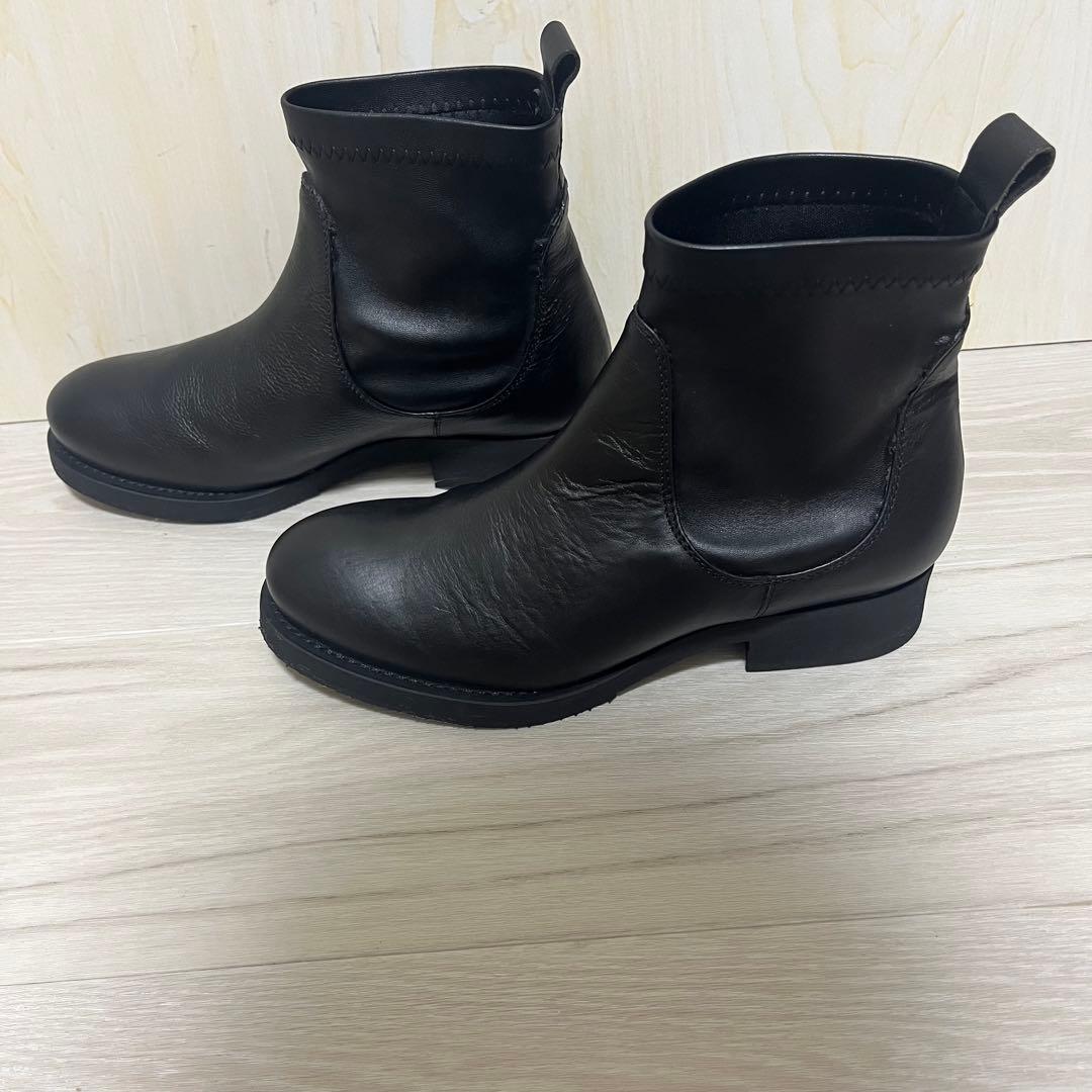 本革　FabioRusconi 24.5cm ストレッチショートブーツ ブラック