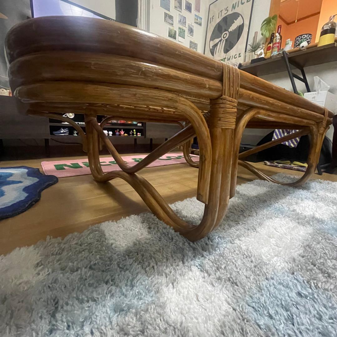 センターテーブル・ローテーブル Vintage Rattan and Glass Top Table