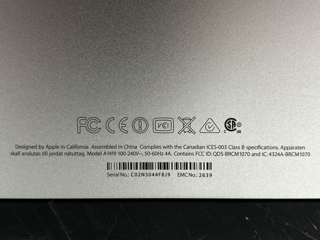 J*n様 Apple iMac 27インチ シルバー late2013ジャンク中