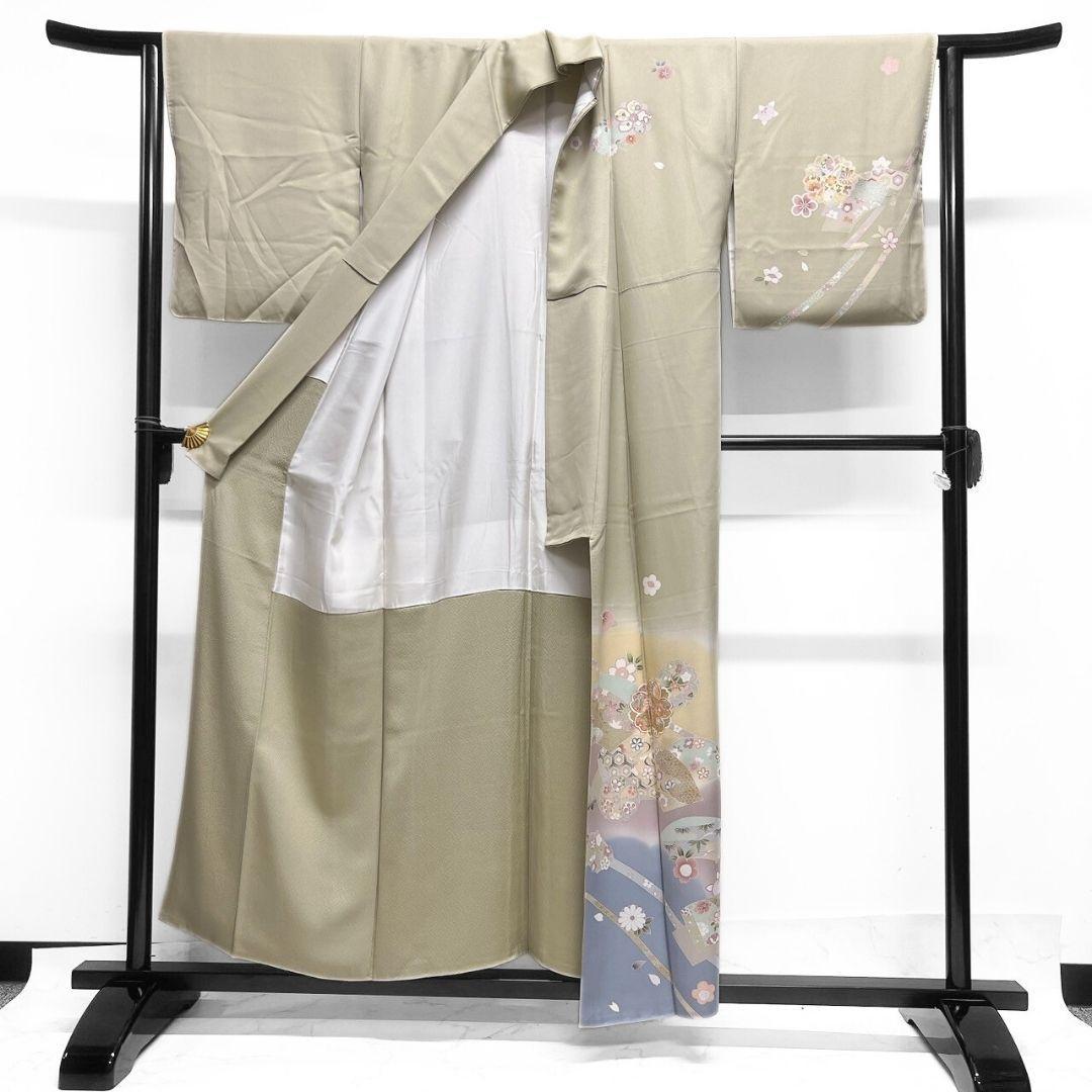 京友禅　金駒刺繍　金彩　桜花　熨斗　花模様　訪問着　着物　101a p