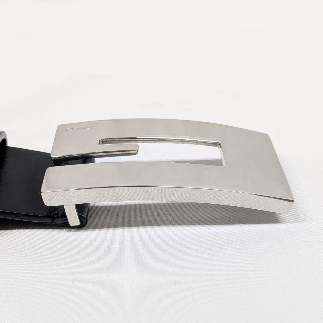 GUCCI グッチ レザー Gロゴ シルバーベルト レディース ブラック