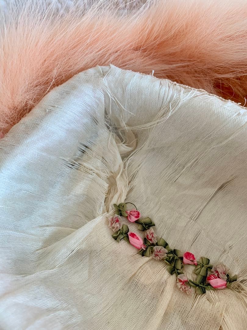 フランスアンティークカットワークレースフラワーガールバスケット＋ミニクッション