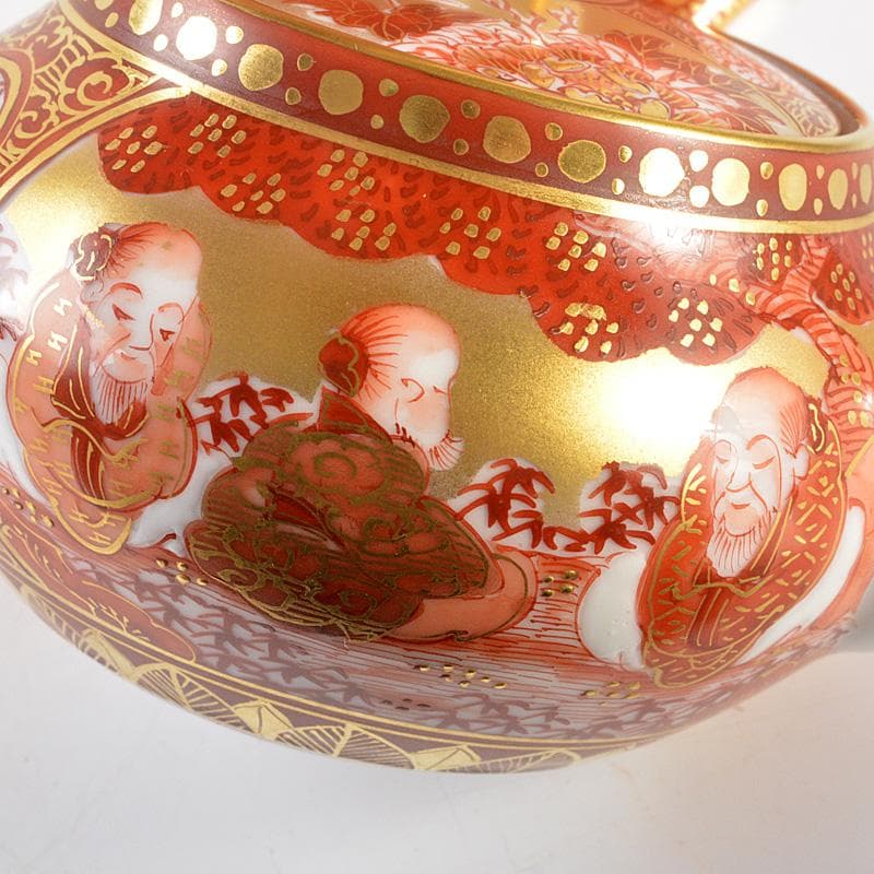 九谷焼　錦生窯　本多順一作　小茶器揃　急須　煎茶碗五客　湯冷　共箱　GR7272