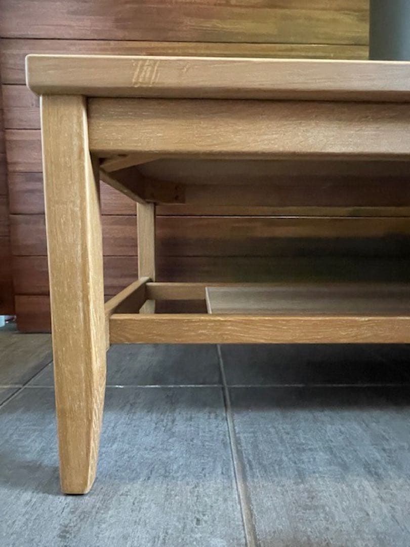 展示品■天然木オーク材 無垢リビングローテーブル/センターテーブル/テレビボード