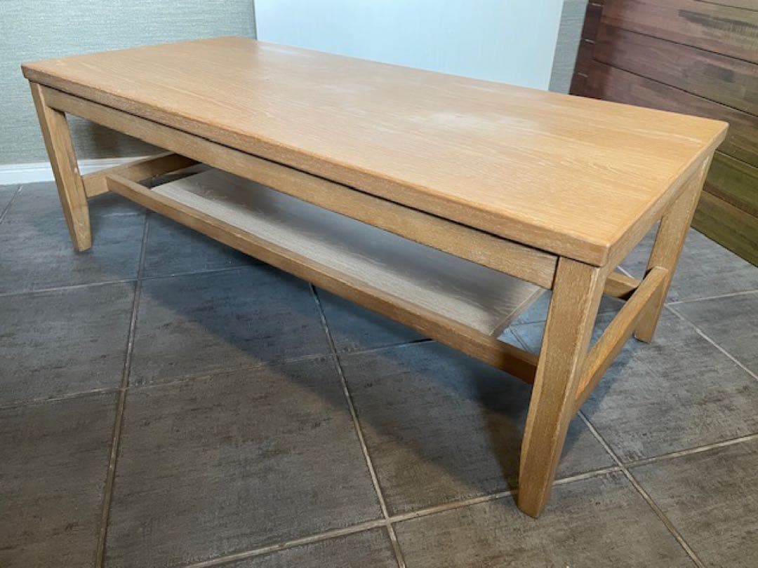 展示品■天然木オーク材 無垢リビングローテーブル/センターテーブル/テレビボード