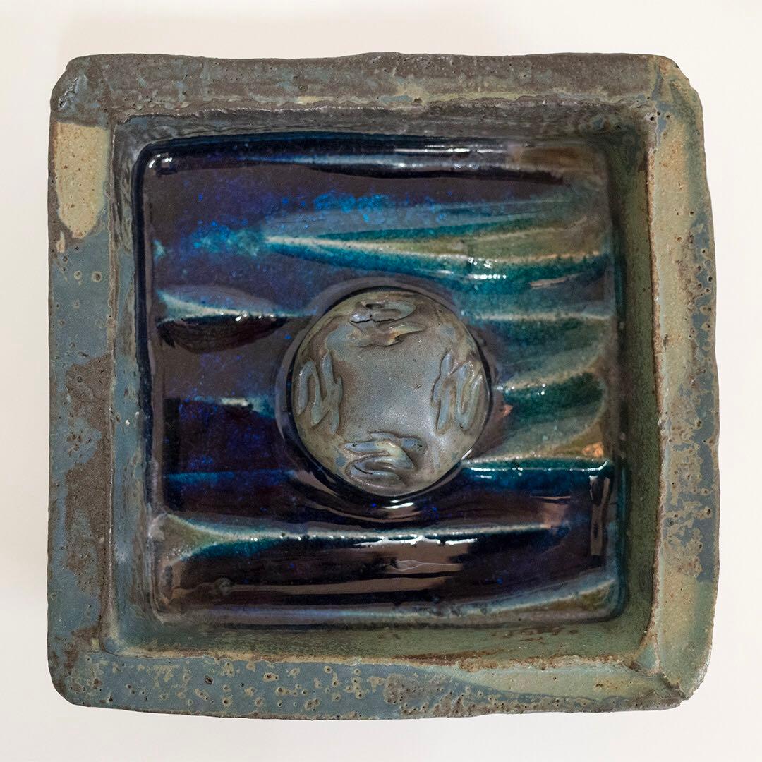 中村錦平　東京焼　灰皿　青釉 「さ」 現代陶芸　現代美術　モダンアート　前衛陶芸