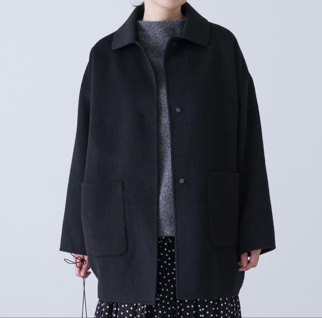 かぐれ　ウールステンカラーショートコート　ブラック