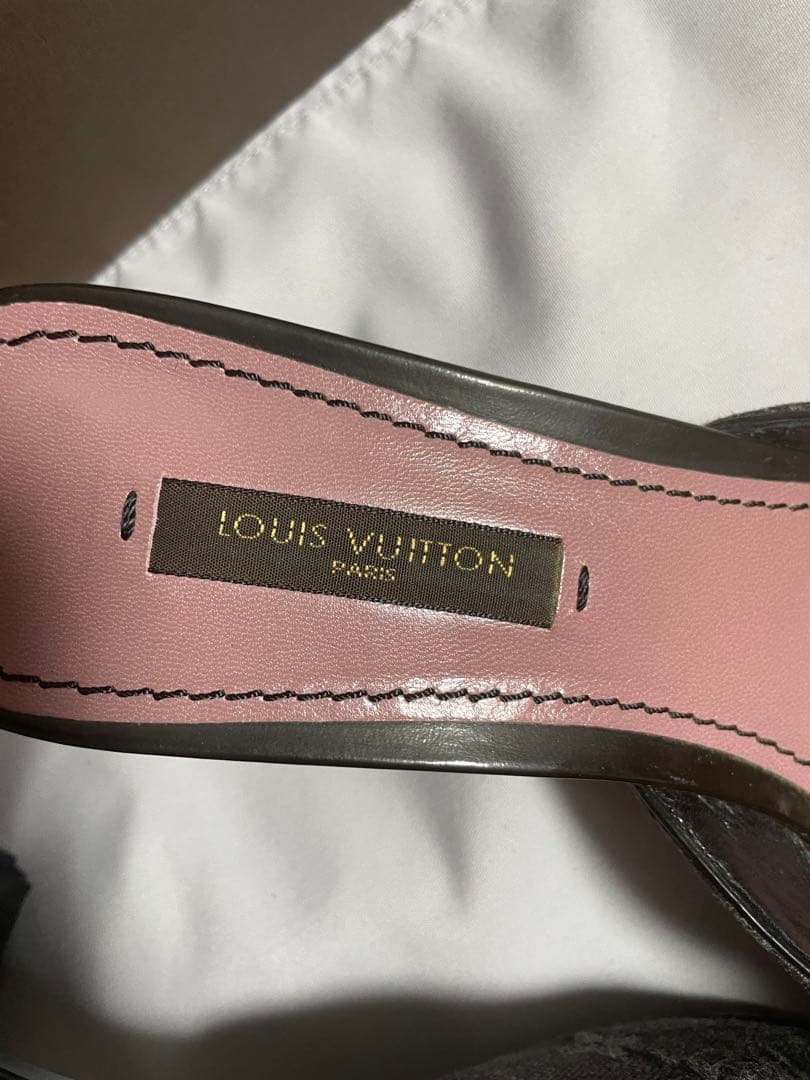 Louis Vuitton リボン付きミュール ダークグレー・ピンク