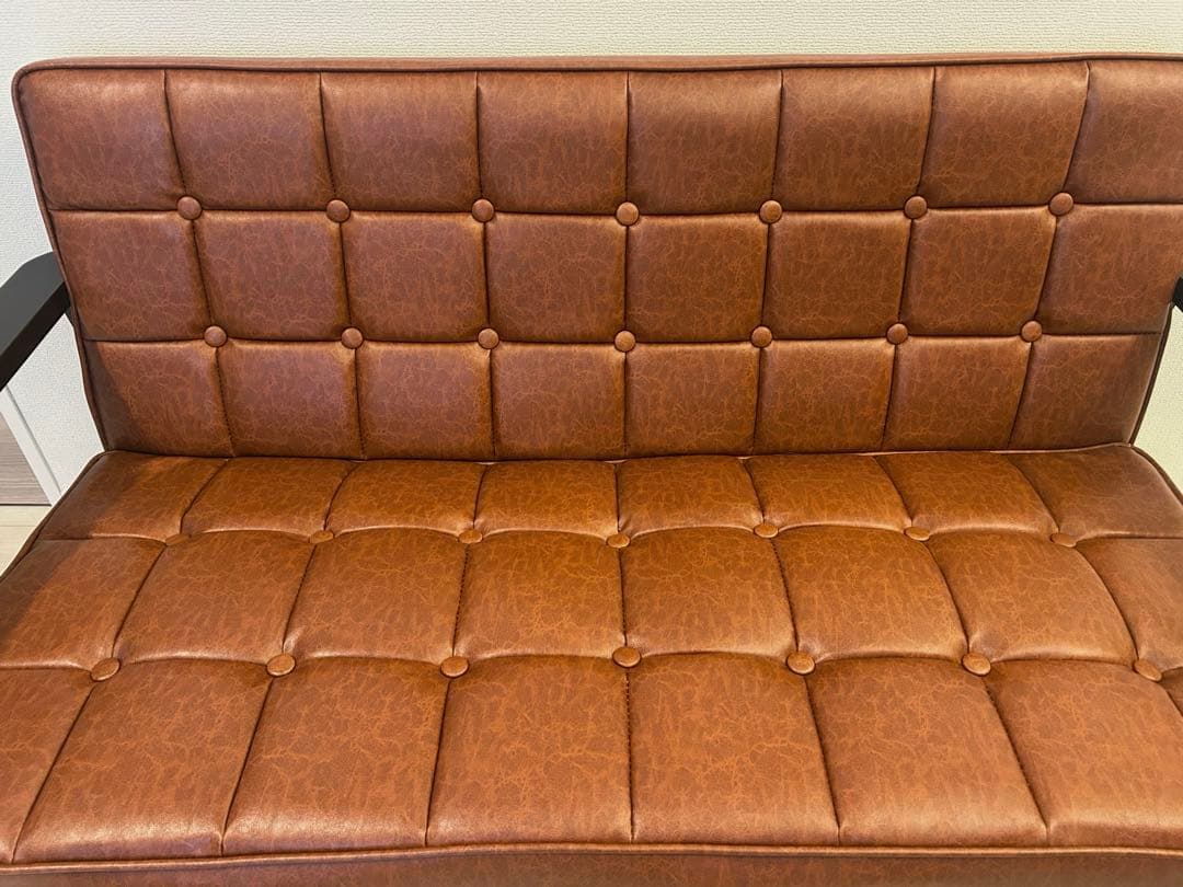 【送料込み】2人掛け ソファー 合皮 レザー調 ブラウン