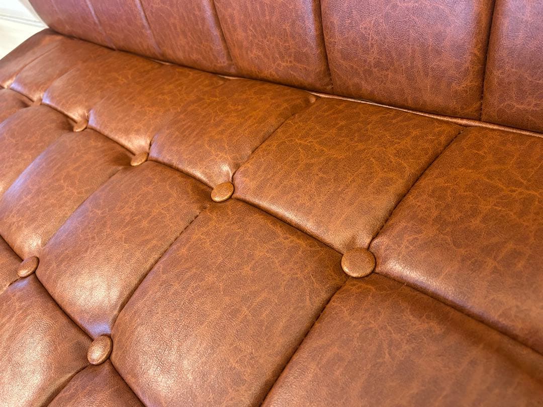 【送料込み】2人掛け ソファー 合皮 レザー調 ブラウン