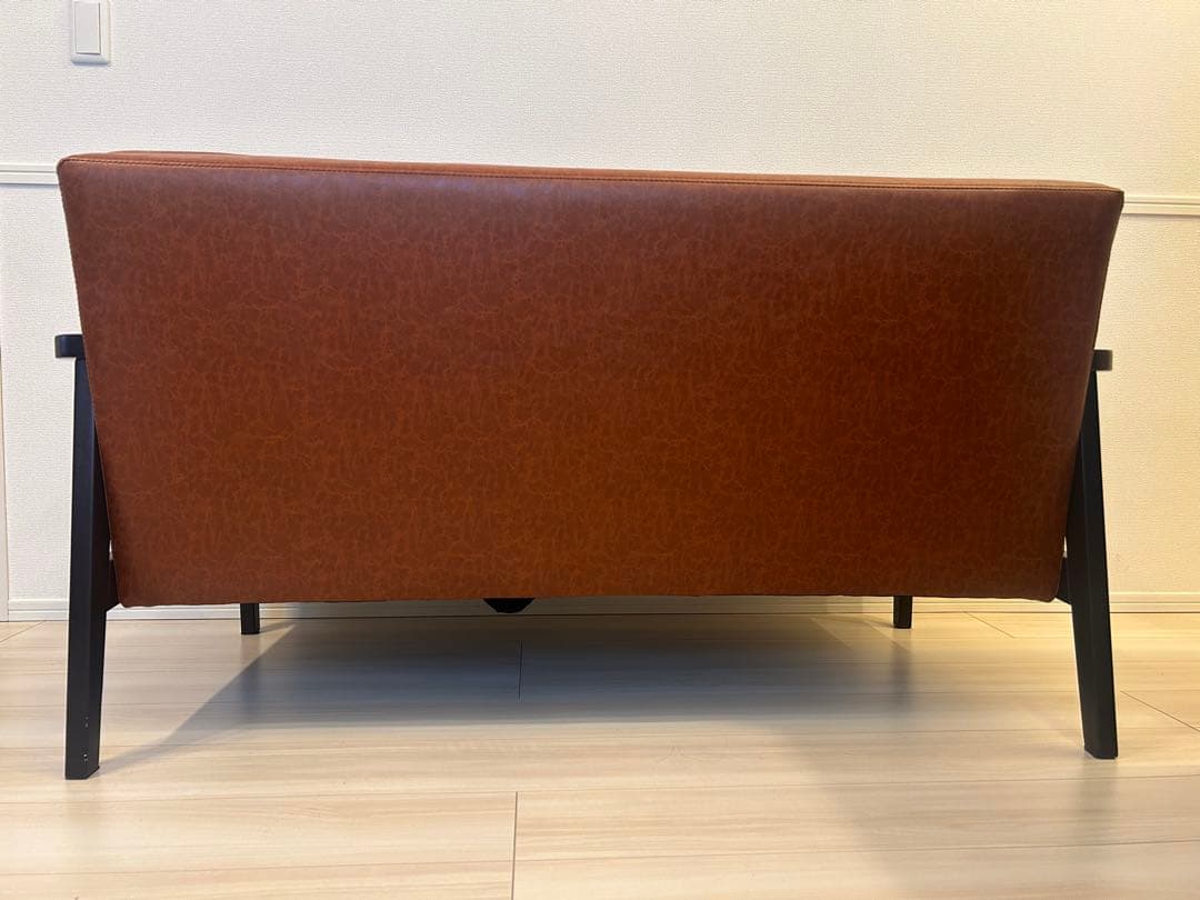 【送料込み】2人掛け ソファー 合皮 レザー調 ブラウン