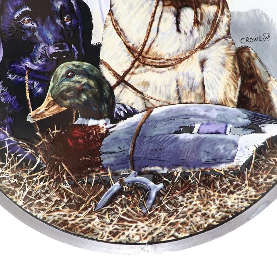 大型 フィリップ・クロウ ヴィンテージ ステンドグラス ラブラドールとダック 犬