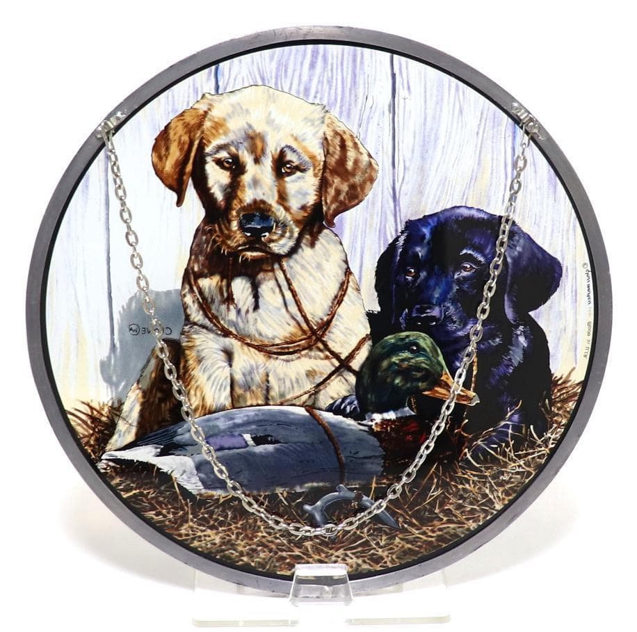 大型 フィリップ・クロウ ヴィンテージ ステンドグラス ラブラドールとダック 犬