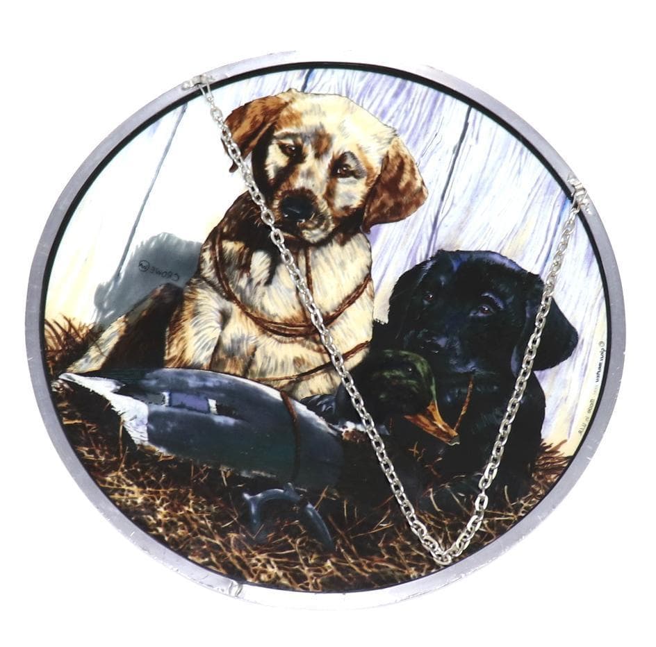 大型 フィリップ・クロウ ヴィンテージ ステンドグラス ラブラドールとダック 犬