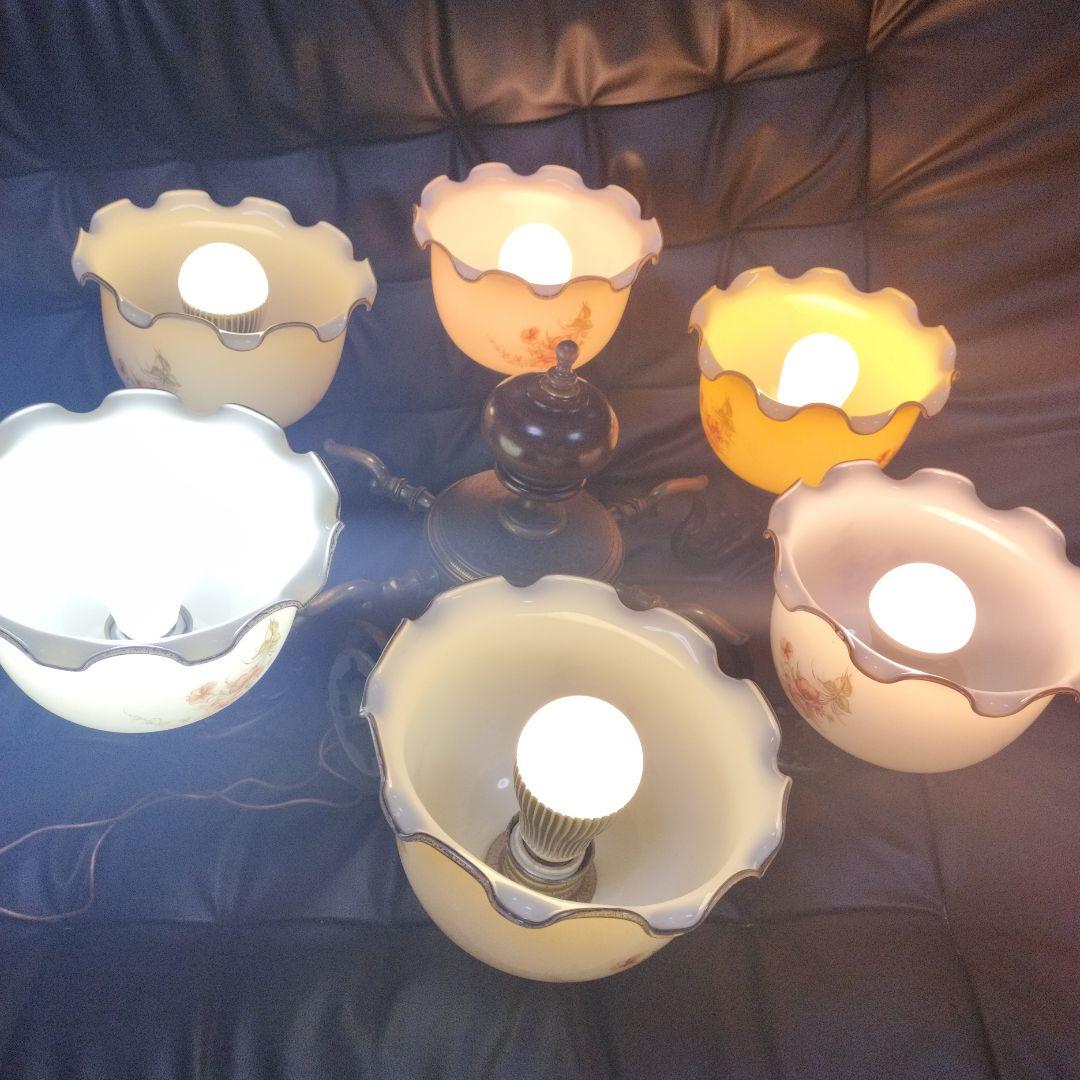 アンティーク 花柄 シャンデリア 6灯 昭和レトロ