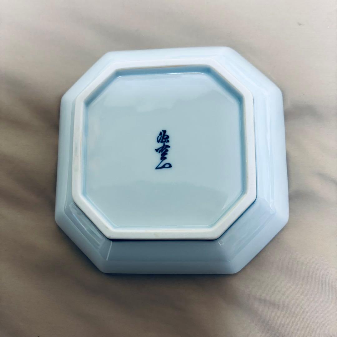 古伊万里 源右衛門作 染付 吹墨 魚図　銘々皿 5枚 有田焼