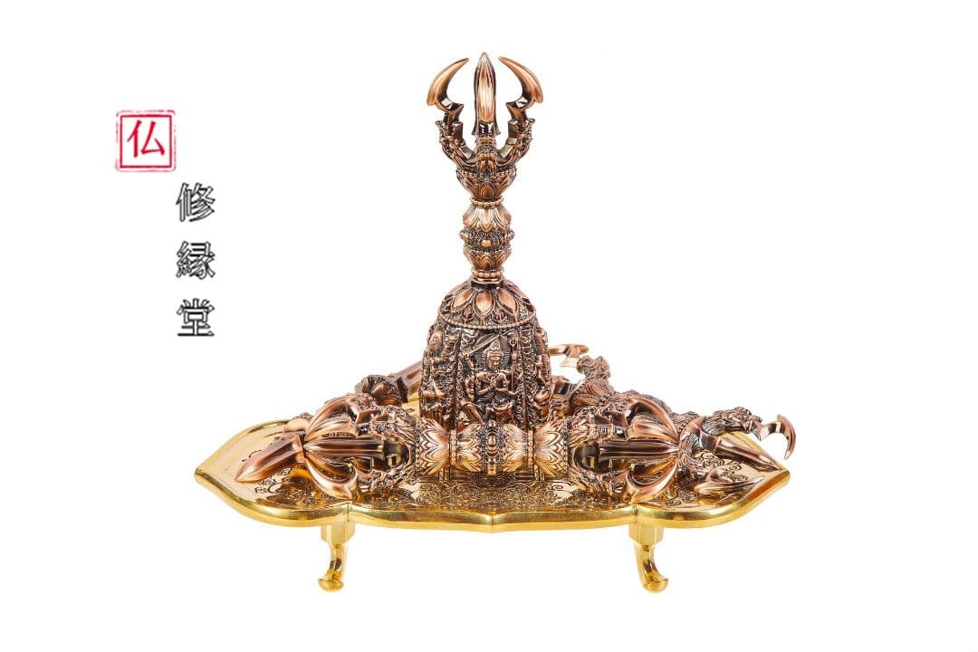 【修縁堂】寺院用仏具赤銅色五大明王金剛盤 金剛五鈷杵 三鈷杵 独鈷杵 五点セット