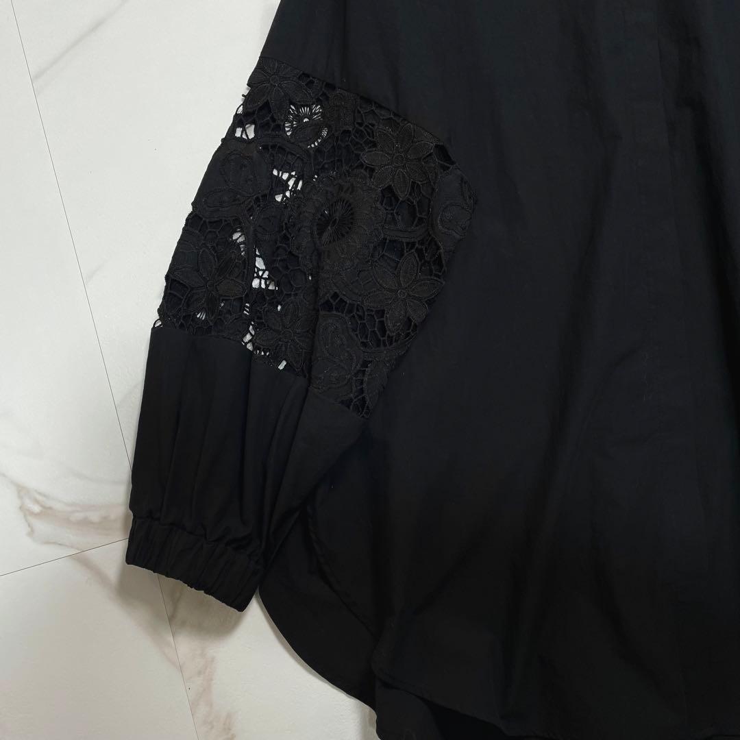 新品タグ付✨BEARDSLEY ビアズリー 袖レースシャツ ブラウス ブラック