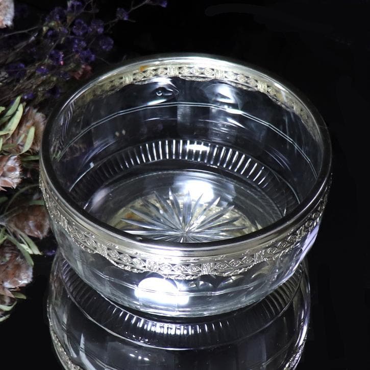 オールド・バカラ 1900年頃 多面体カット 銀装飾 大型鉢 ボウル 小物入れ