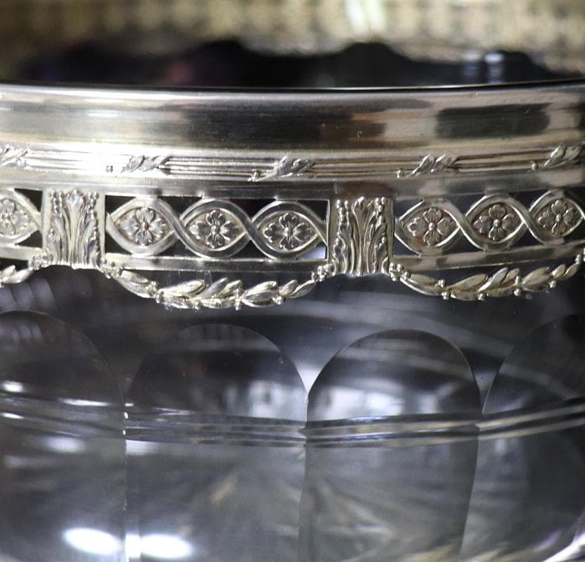 オールド・バカラ 1900年頃 多面体カット 銀装飾 大型鉢 ボウル 小物入れ