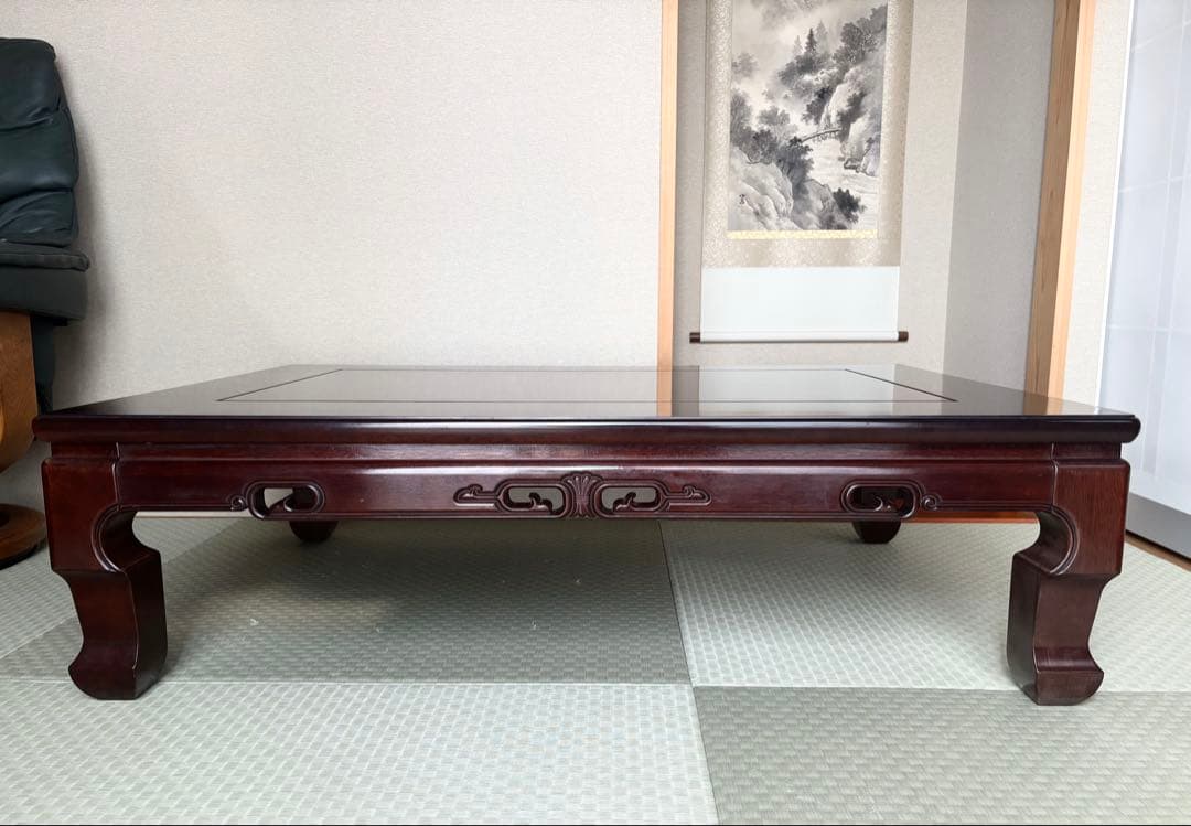 平安家具・昭和レトロ座卓｜天然木アサメラ 材・脚取り外し可|ヴィンテージ