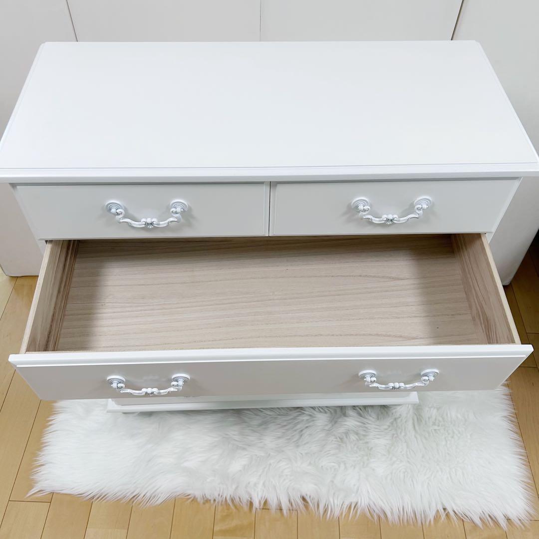 HAGIHARA 姫家具　ホワイト家具　白家具　5段チェスト　ロココ　幅80 桐