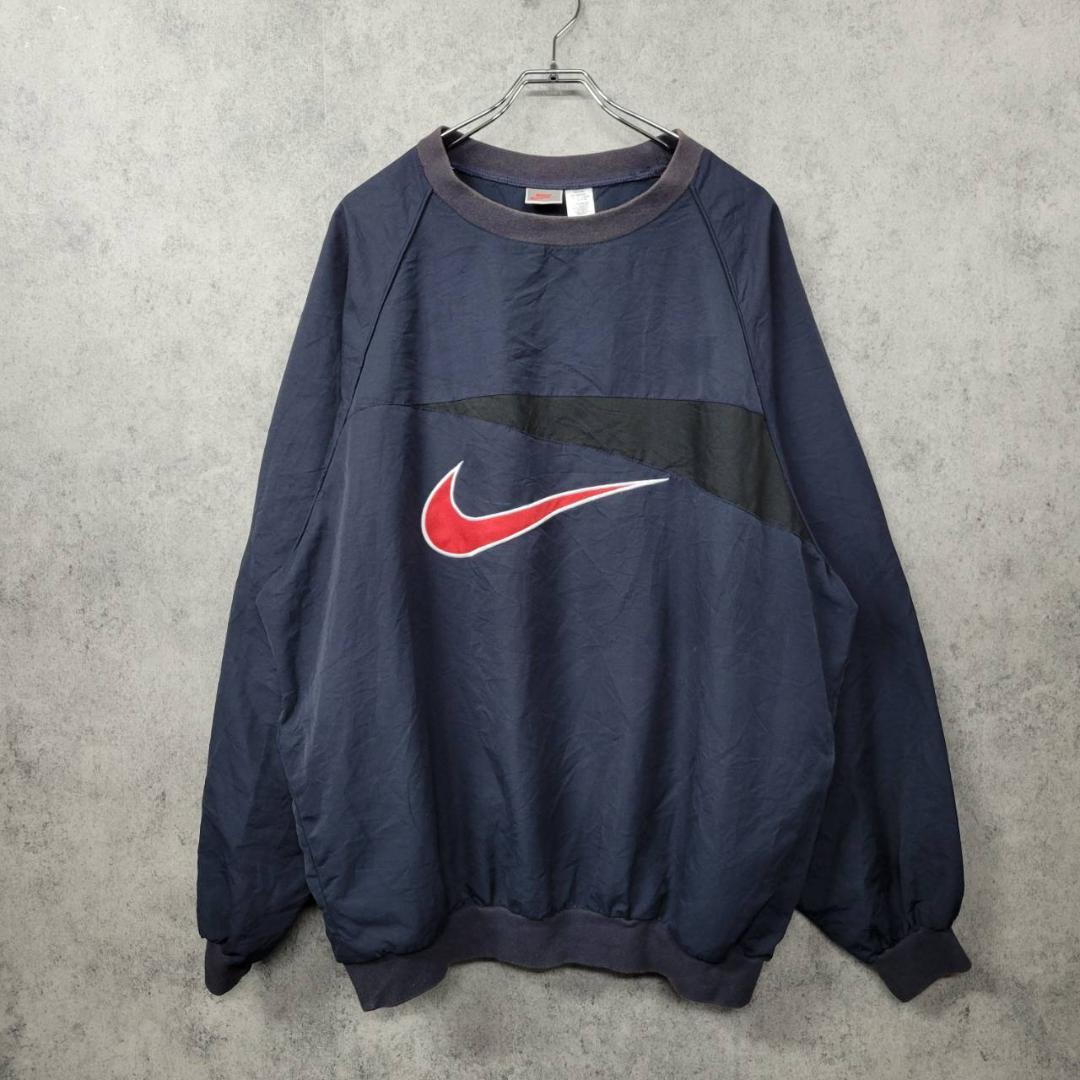 【90s 古着】ナイキ 刺繍 ナイロンジャケット ネイビー×レッド XL
