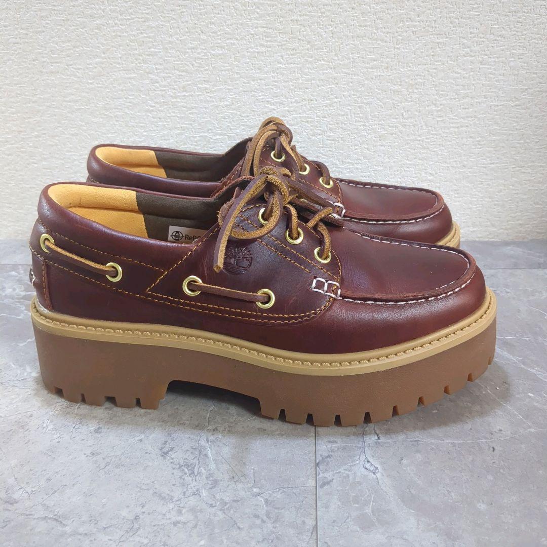 美品☆24㎝ Timberland ストーン ストリート ボート 厚底 モカシン