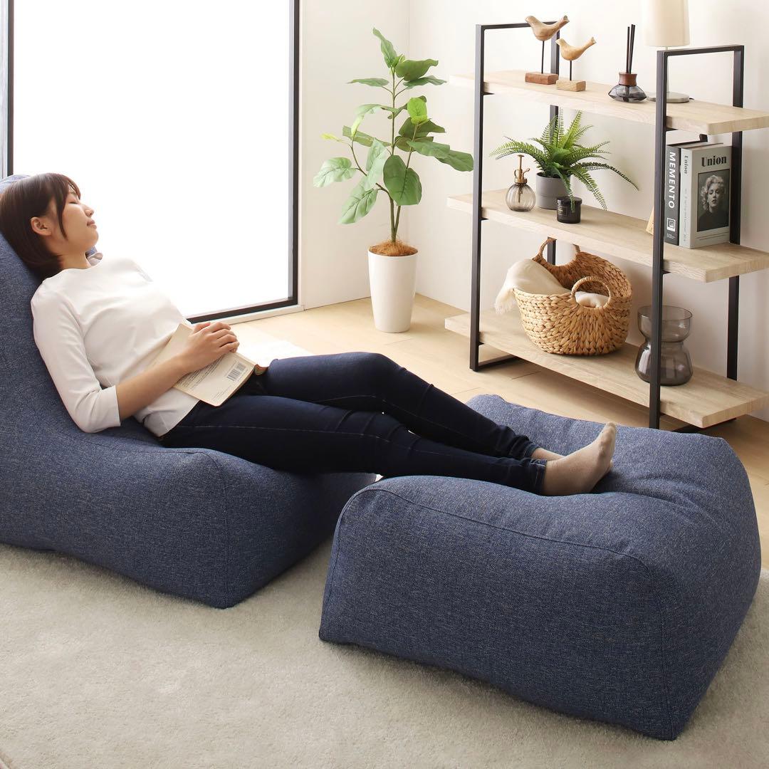 新品 オットマン 単品 グレー ビーズクッション ソファ 足置き 大きい