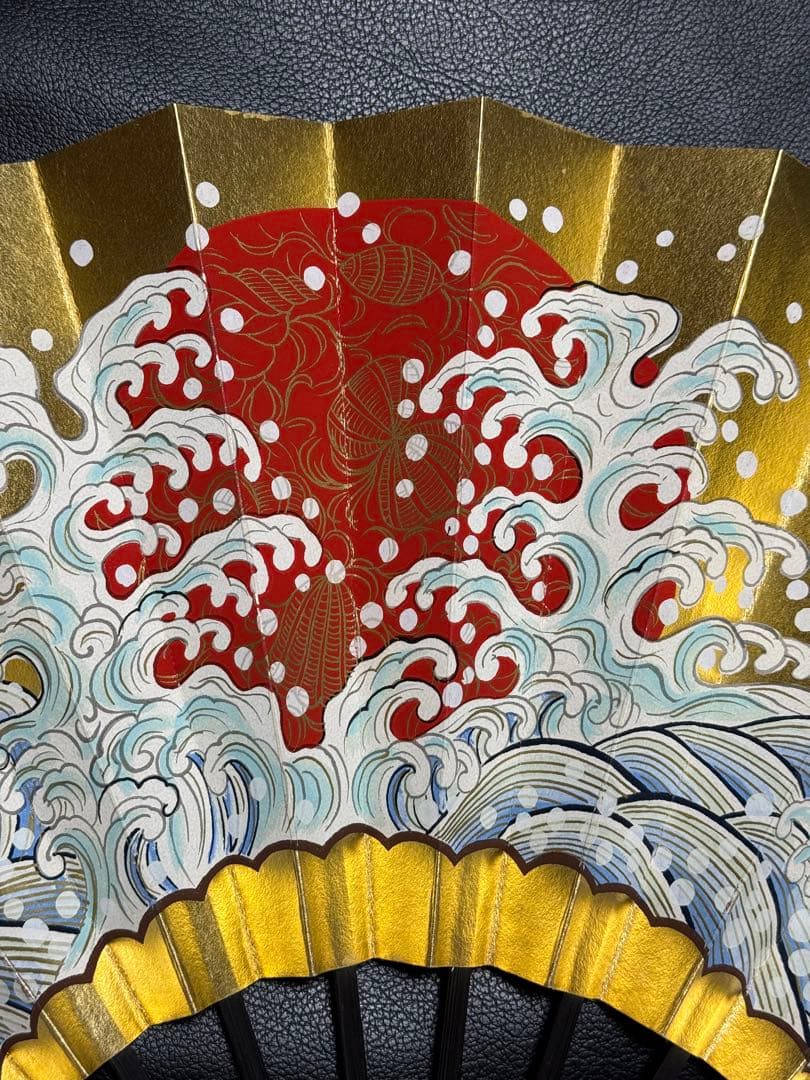 扇子　33cm 十松屋福井扇舗　波濤日輪図　負修羅扇　桐箱　仕舞扇　能楽　着物