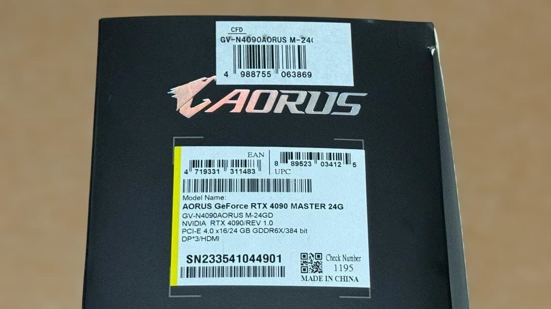 【美品・使用頻度少】Gigabyte RTX4090 Aorus Master