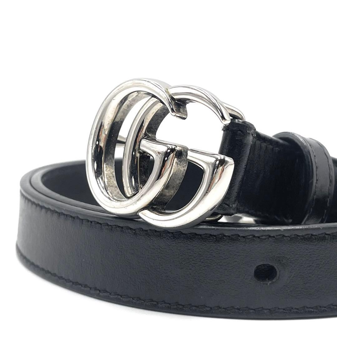 【極美品✨】グッチ GGマーモント ベルト バックル シルバー レディース 黒