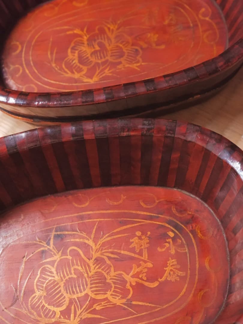 永泰祥造　唐木　寄木煙草盆　漆工芸　箱付　煙道具　茶道具Q2330