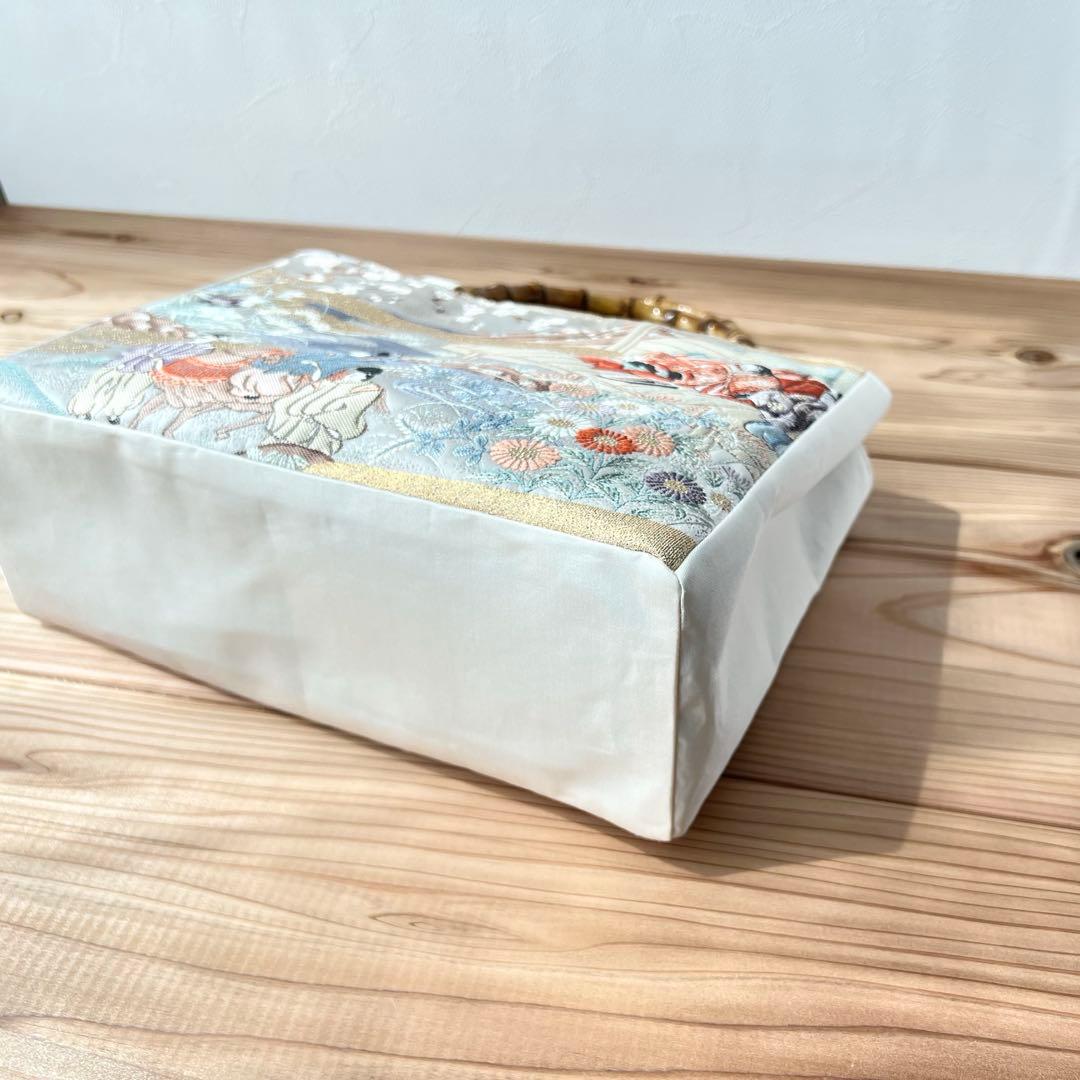 平安絵巻物バッグ 帯 リメイクバッグ 本金箔 バンブー トート 和装バッグ