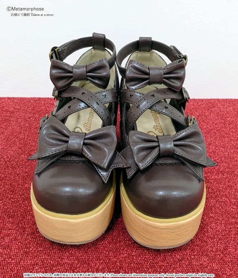 メタモルフォーゼ/木底風リボンシューズ/茶色/Sサイズ