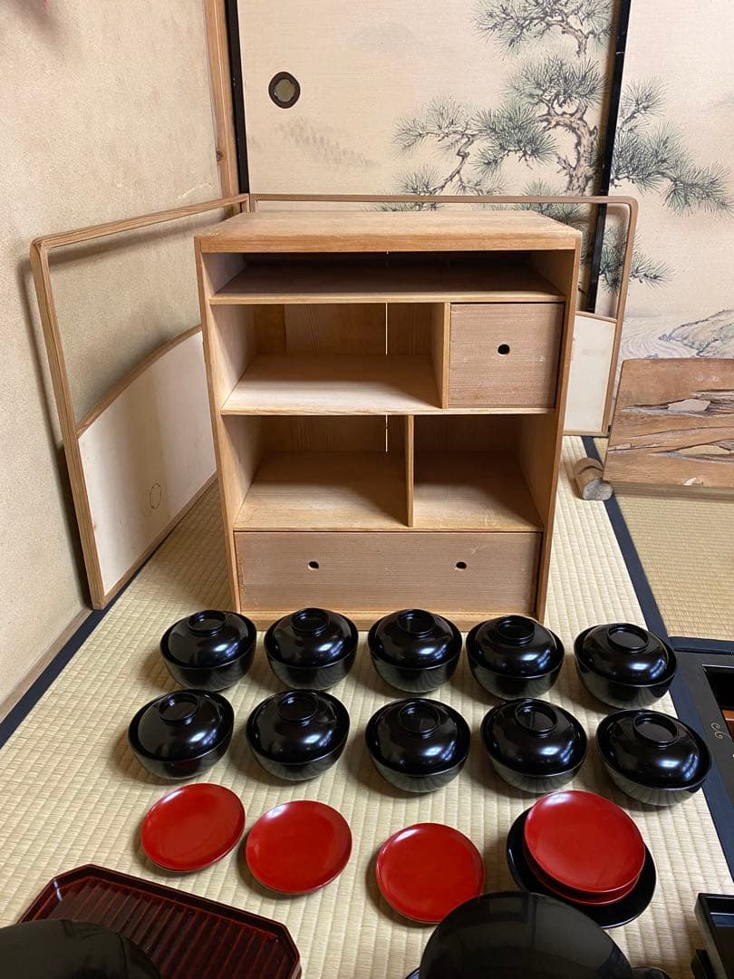 輪島塗り　谷川真斎　真塗り懐石道具　茶道具