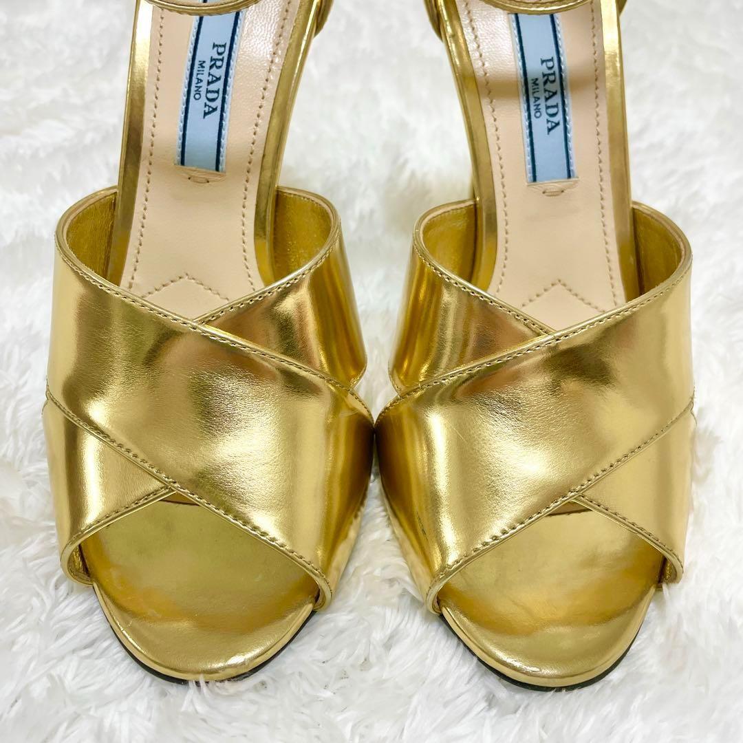 美品✨PRADA プラダ サンダル ハイヒール メタリック ゴールド 22.5
