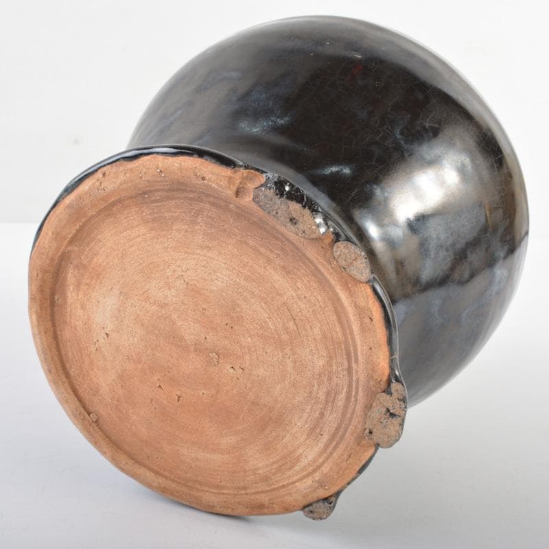 中国　磁州窯黒釉　花文瓶　V　R6028