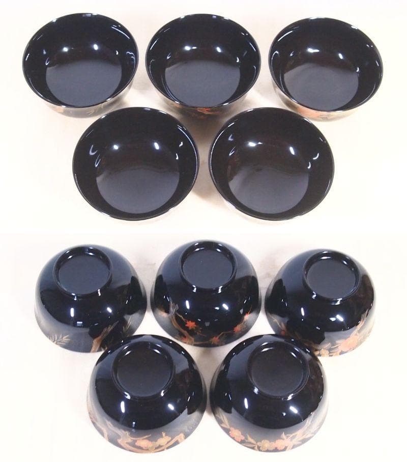 【極美品】輪島塗 名月絵変わり蒔絵 吸物椀5客 信斎/松斎 汁椀/お椀 漆器食器