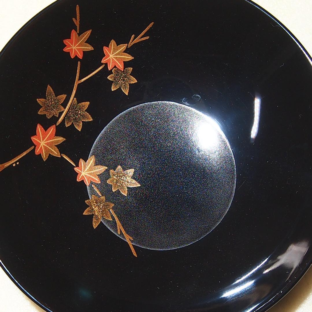 【極美品】輪島塗 名月絵変わり蒔絵 吸物椀5客 信斎/松斎 汁椀/お椀 漆器食器