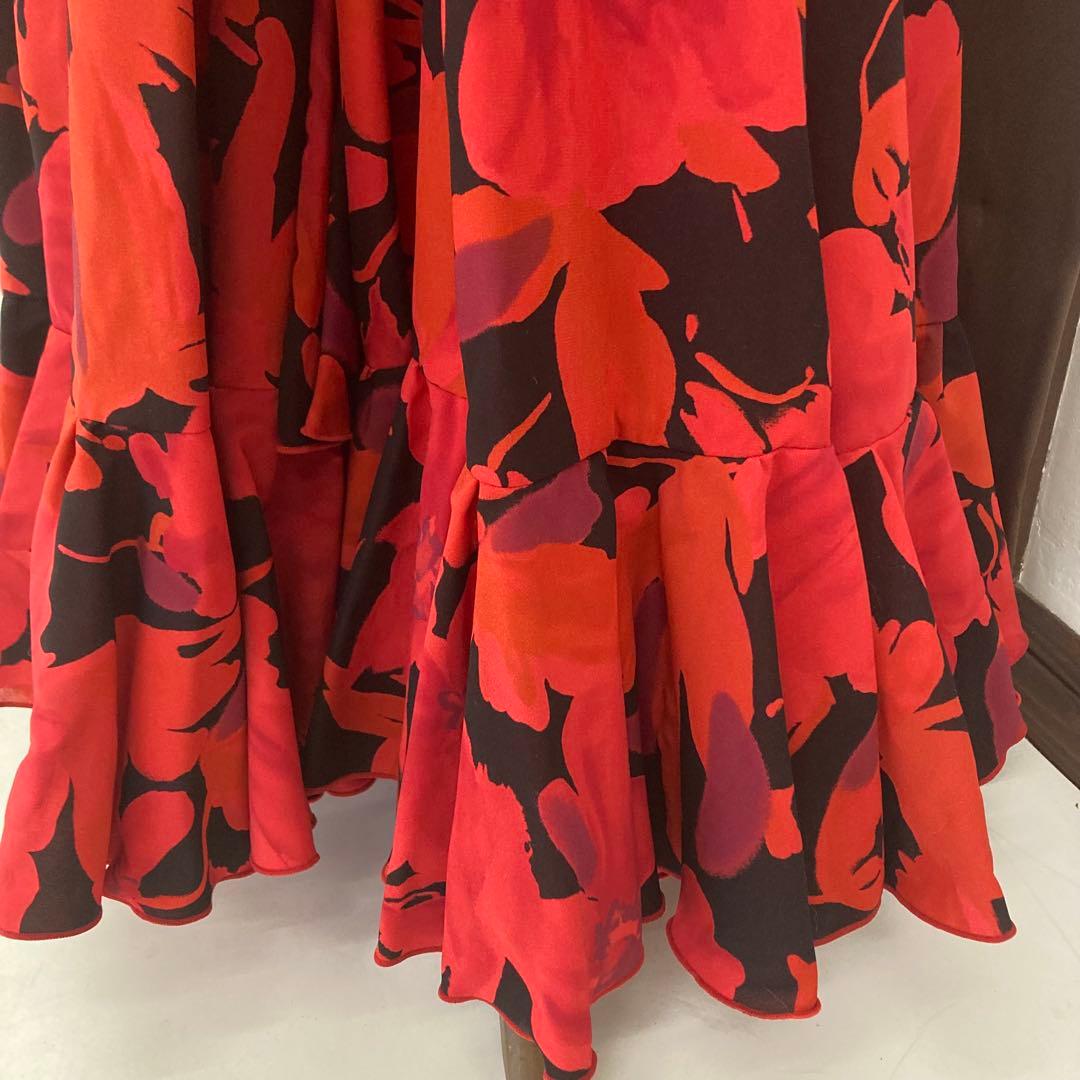 良品 フラメンコ衣装 ワンピース ティアード ロングドレス オーダーメイド 花柄