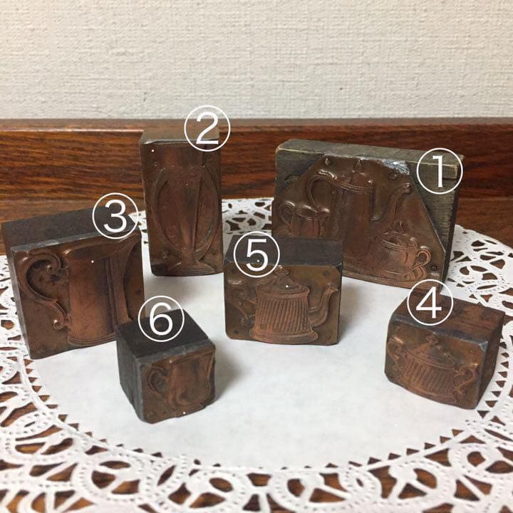 【33%OFF】新春セール♪フランスアンティーク☆コッパー銅製スタンプ6個ハンコ