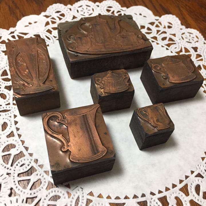 【33%OFF】新春セール♪フランスアンティーク☆コッパー銅製スタンプ6個ハンコ