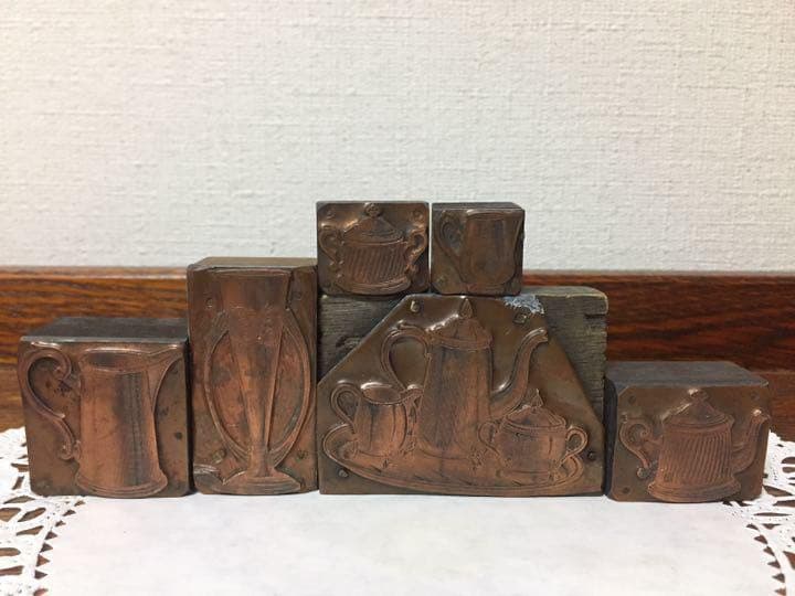 【33%OFF】新春セール♪フランスアンティーク☆コッパー銅製スタンプ6個ハンコ