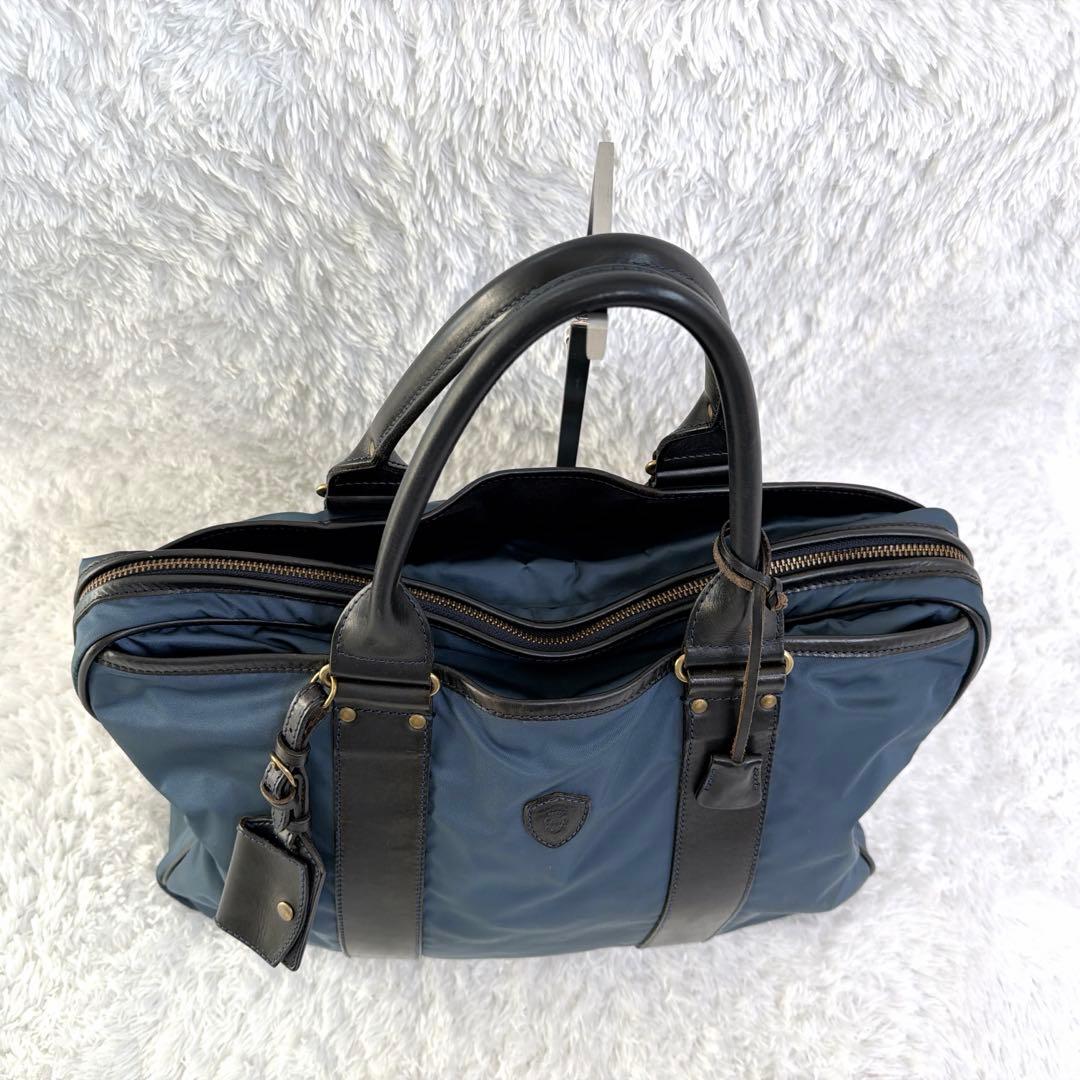 高級✨ Felisi ビジネスバック 本革 ブルー A4 大容量 ナイロン