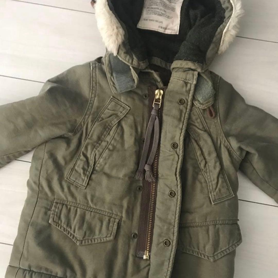 【デニム&ダンガリー】裏ボアミリタリージャケット100cm ファーコートカーキ