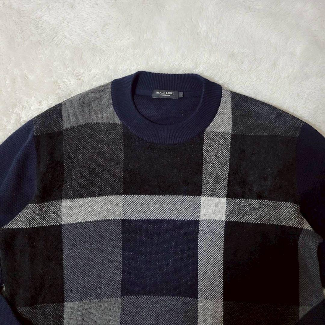 美品✨　ブラックレーベルクレストブリッジ　ニット　セーター　チェック　紺色　LL